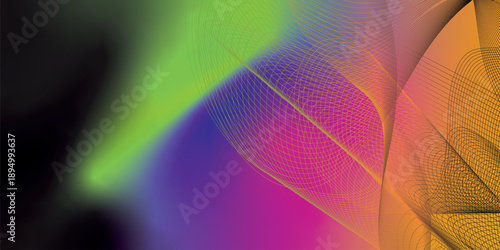 Glowing abstract grainy background with magenta black orange blue and emerald green gradient and grain noise texture design