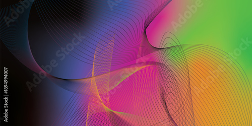 Glowing abstract grainy background with magenta black orange blue and emerald green gradient and grain noise texture design