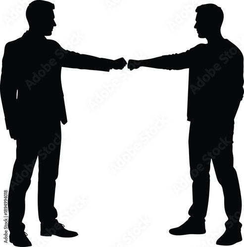 Business men fist bump silhouette, agreement and partnership gesture, black vector illustration for teamwork, cooperation, greeting and success concepts
