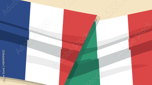 Abstract representation of the French and Italian flags overlapping in a modern graphic style