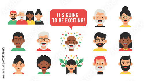 Diverse group of people celebrating with confetti and excitement