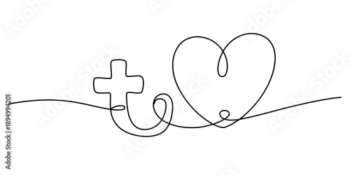 Minimalist continuous line drawing symbolizing the connection between faith and love Vector, illustration