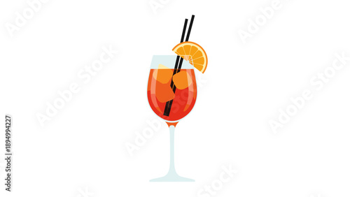 Refreshing orange cocktail with ice and garnish in a wine glass