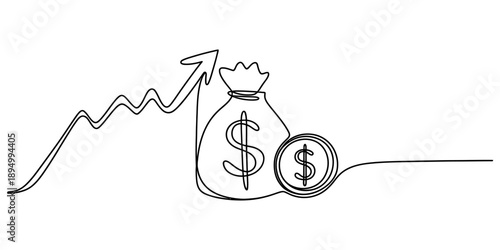 Single continuous line drawing of financial growth and profit increase concept