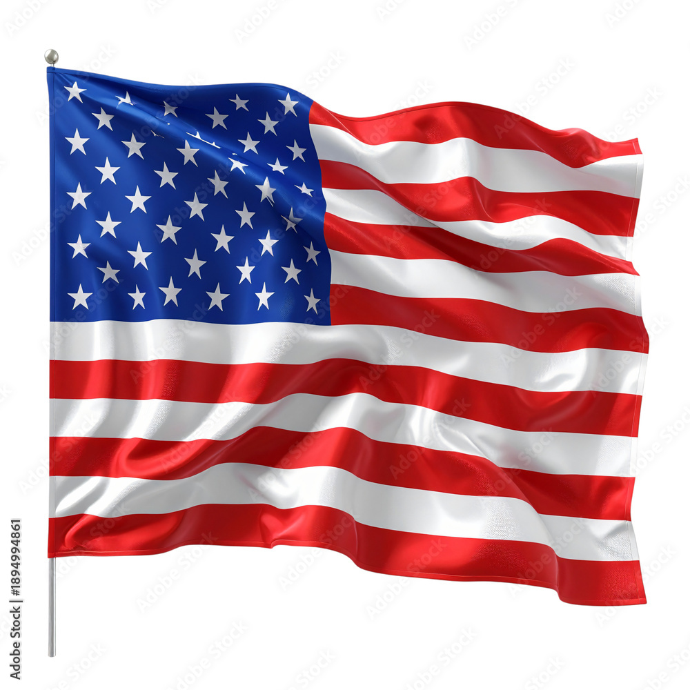 Obraz premium An american flag waving in the wind on black background with clipping.