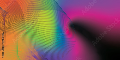 Glowing abstract grainy background with magenta black orange blue and emerald green gradient and grain noise texture design