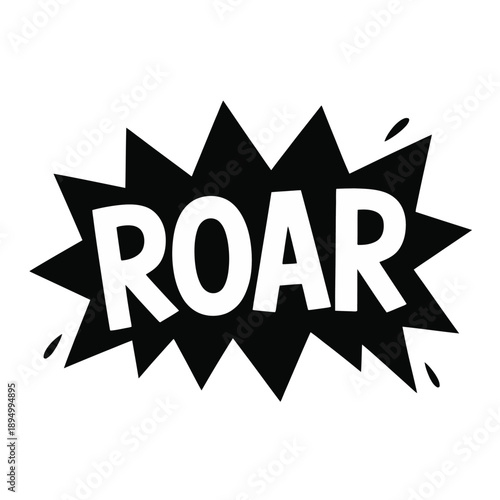 Black and White Comic Speech Bubble with ROA Text on White Background