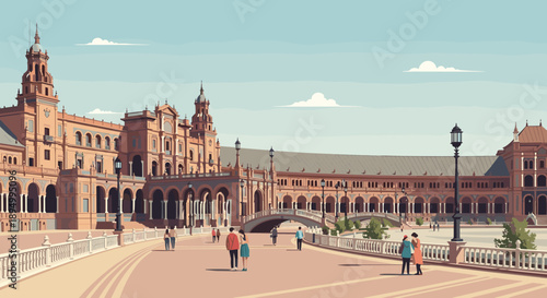 Plaza de Espana in Seville, Spain, with people strolling and enjoying the architecture