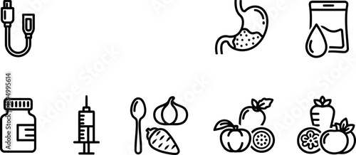 Feeding Tube Awareness Week icons for healthcare and nutrition