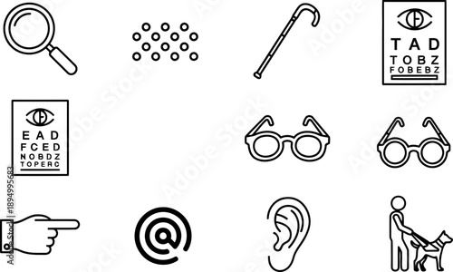 Low Vision Awareness Month icons for eye health and accessibility