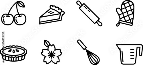 National Cherry Pie Day baking icons set vector