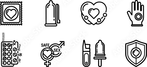 International Condom Day vector icon set for safe sex awareness