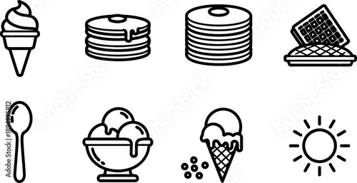 National Ice Cream for Breakfast Day vector icons collection