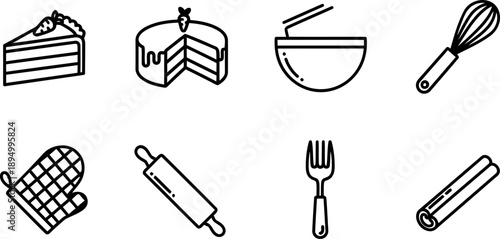 National Carrot Cake Day baking icons set in black and white vector