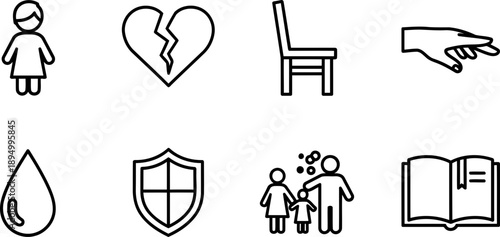 Children of Alcoholics Awareness Week icons set with family and support themes