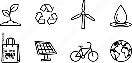 National Green Week icon set for environmental awareness and sustainability concepts
