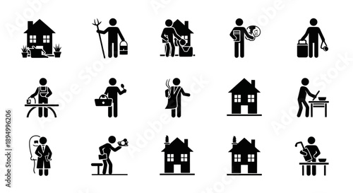 Collection of Simple Stick Figure Icons Representing Various Professions and Activities.