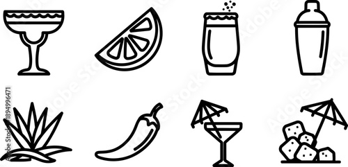 National Margarita Weekend cocktail ingredient line icons