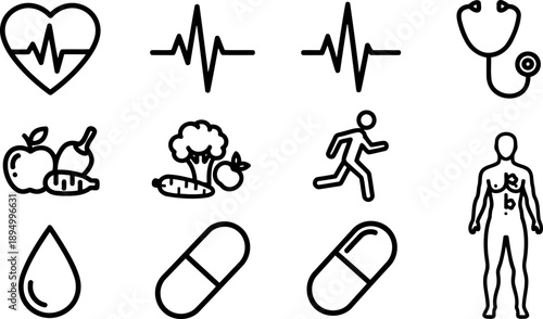 American Heart Month icons for health and wellness