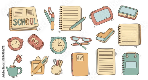 Collection of School Supplies and Stationery Items.