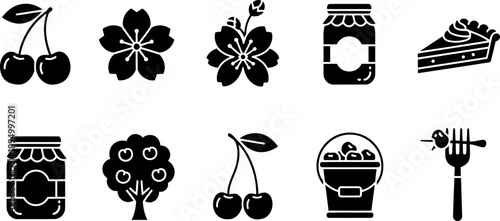Cherry icons for National Cherry Month vector set