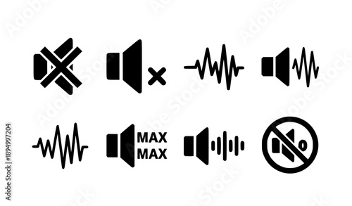 Bold speaker volume glyph icon set mute silent and sound level vector collection