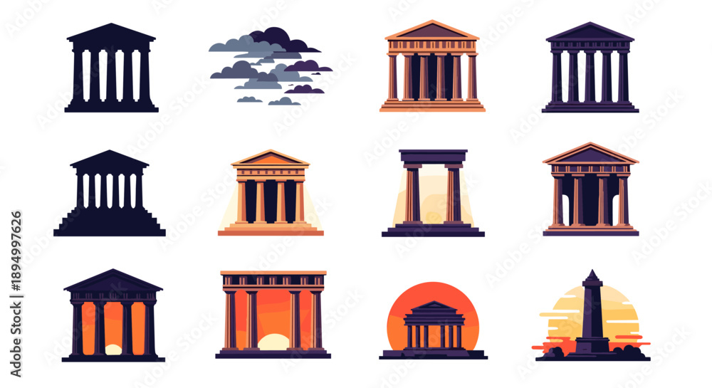 Obraz premium Collection of ancient Greek and Roman architectural elements and structures