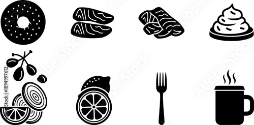 National Bagels and Lox Day food icons, black and white vector art