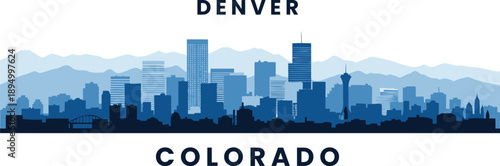 Denver skyline silhouette with iconic Rocky Mountain backdrop.