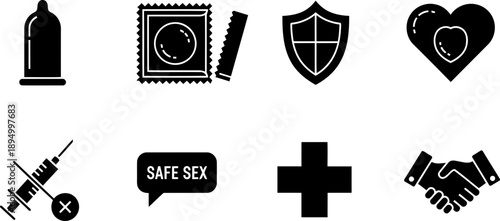 International Condom Day safe sex awareness icons vector set