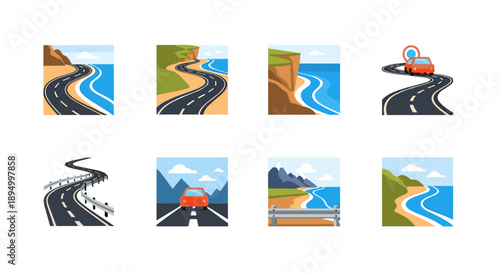 Scenic coastal roads with winding asphalt paths and ocean views