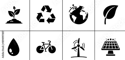 National Green Week eco-friendly icons in black and white