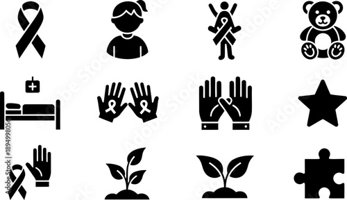 International Childhood Cancer Day icon set for awareness