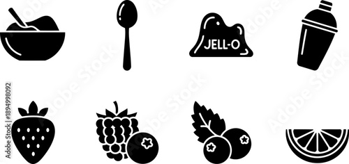 National Jell-O Week dessert icons in black and white vector