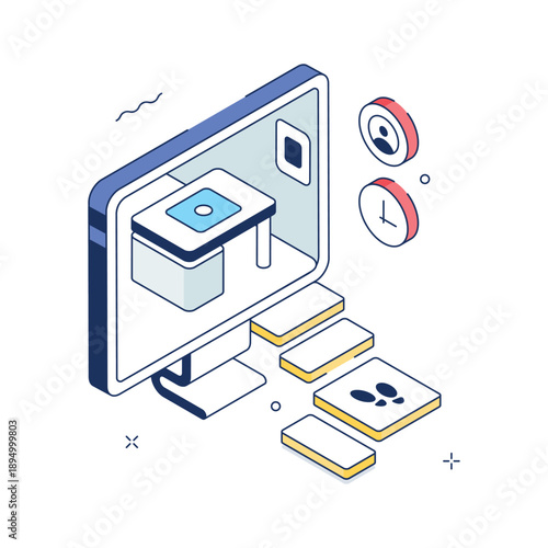 A trendy isometric illustration showcasing remote work culture