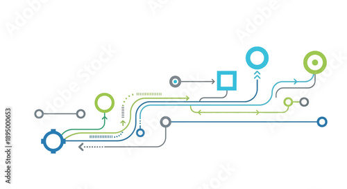 Abstract Data Flow Network Circuit Diagram on Isolated White Background
