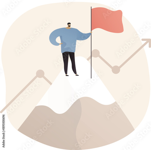 Motivation concept business hero conquering mountain peak illustration design vector