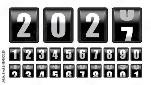 Flip Clock Number Set with Mechanical Split Flap Digits, Retro Counter, Timer and Countdown Display for Calendar, Clock and Scoreboard Vector Illustration