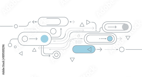 Abstract flowchart illustrating business workflow and strategic process steps with arrows and circles on an isolated white background.