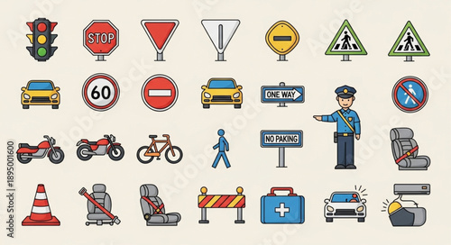 Collection of Traffic Signs and Road Safety Symbols.