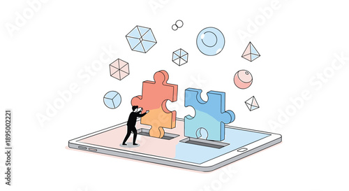 Business solution concept with puzzle pieces on tablet