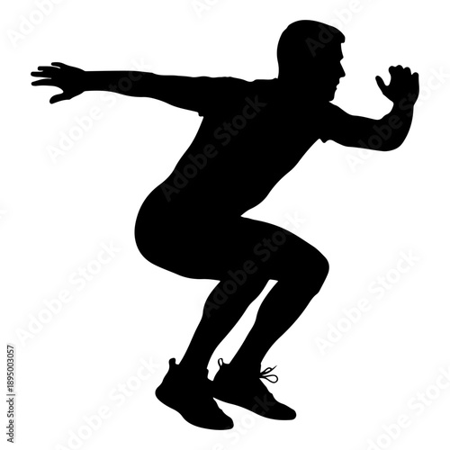 Silhouette of a man in a squatting position, preparing to jump or sprint Vector