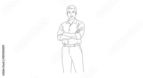 Wallpaper Mural Confident Man Standing With Arms Crossed Line Art. Torontodigital.ca