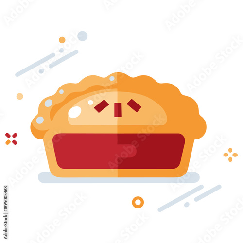 Colorful flat design of a sweet pie with a golden crust