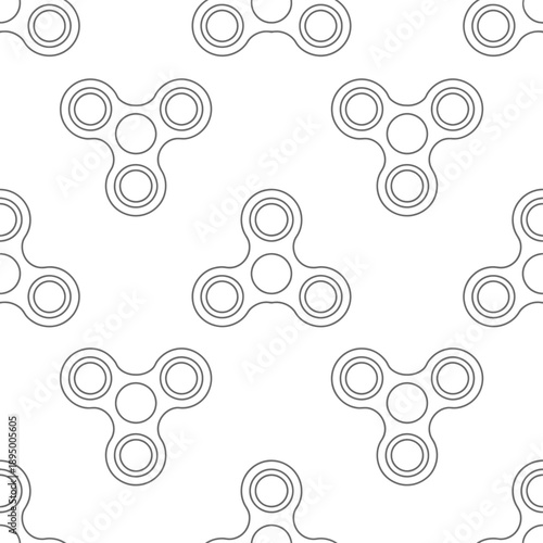 Seamless Pattern of Minimalist Fidget Spinners in Black Lines on White Background