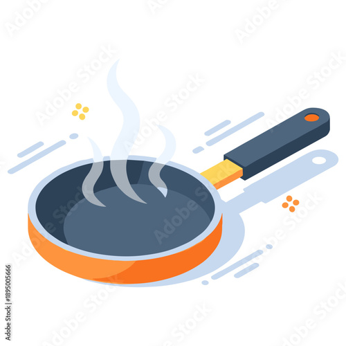 Illustration of a steaming frying pan with handle in minimalist style