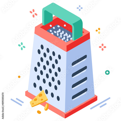 Colorful isometric cheese grater illustration on white background