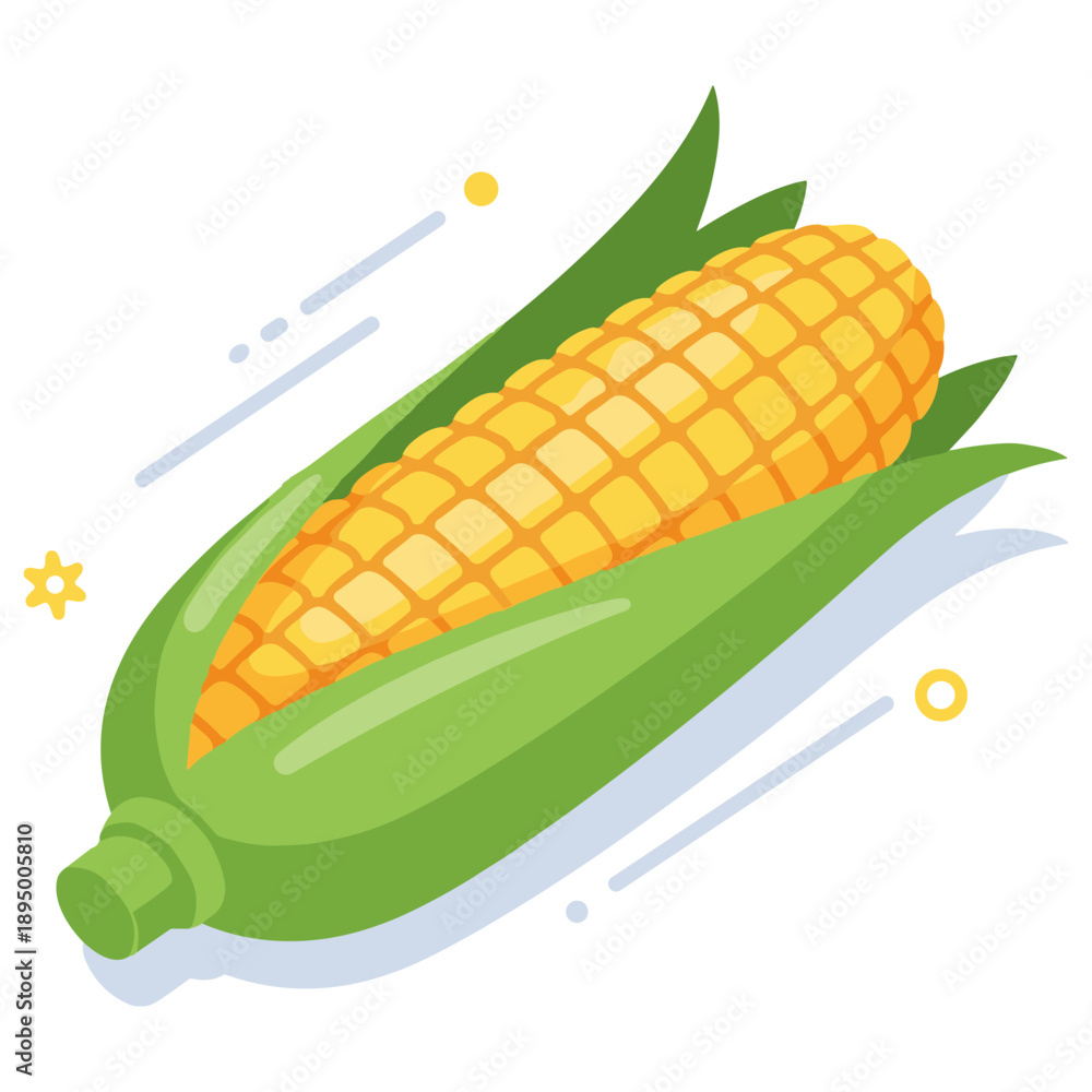 Fototapeta premium Illustration of fresh corn on the cob with green husk and yellow kernels