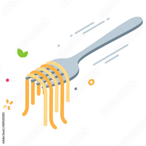 Abstract fork with spaghetti and garnish illustration on white background