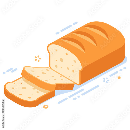 Sliced loaf of fresh bread with cut pieces on white background